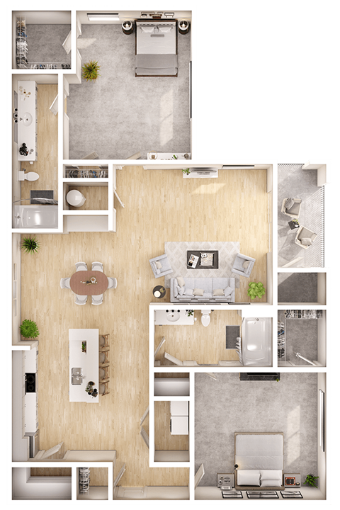 Floor plan for 2 beds, 2 baths, 1122 sqft